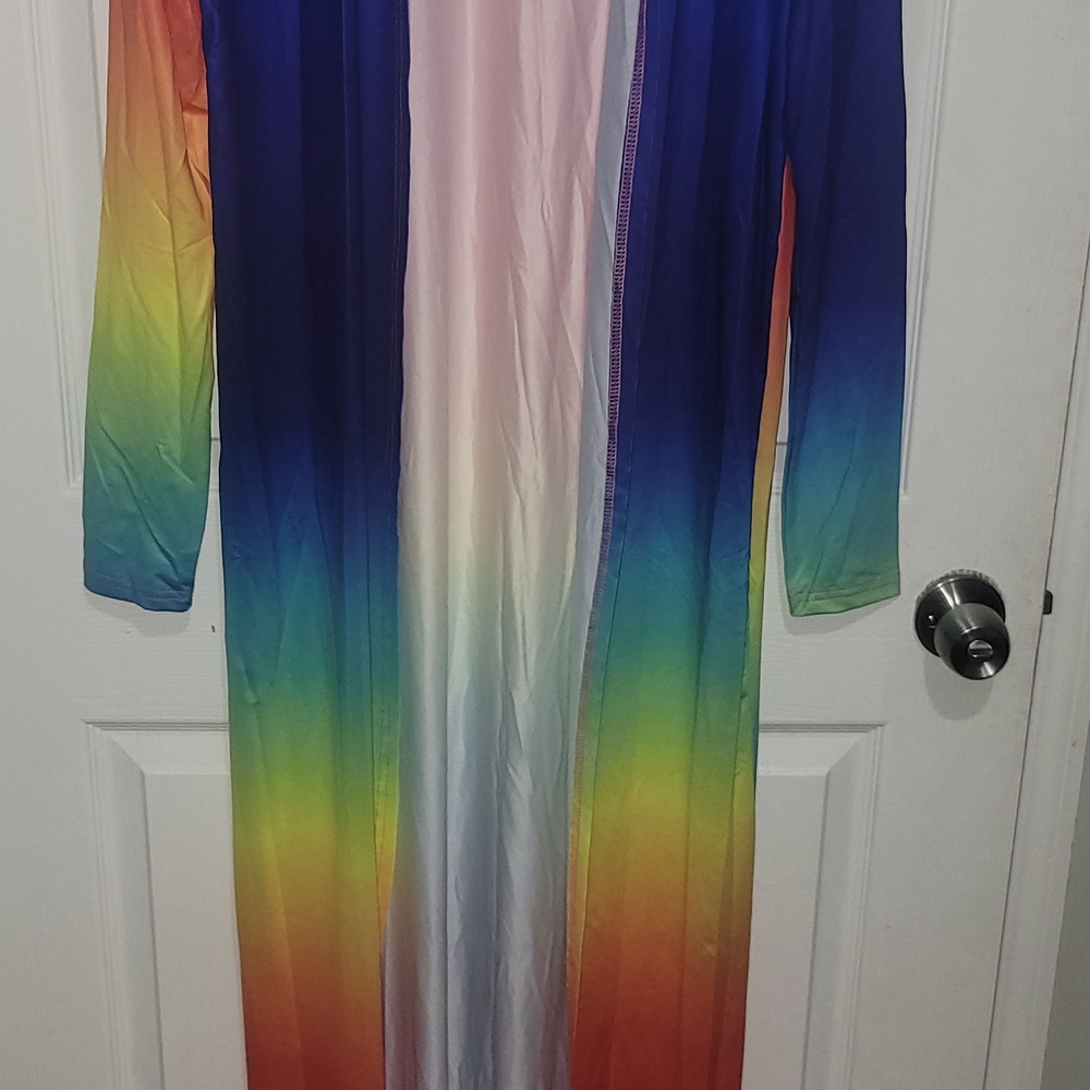 Rainbow Ombre Long Sleeve Maxi Dress